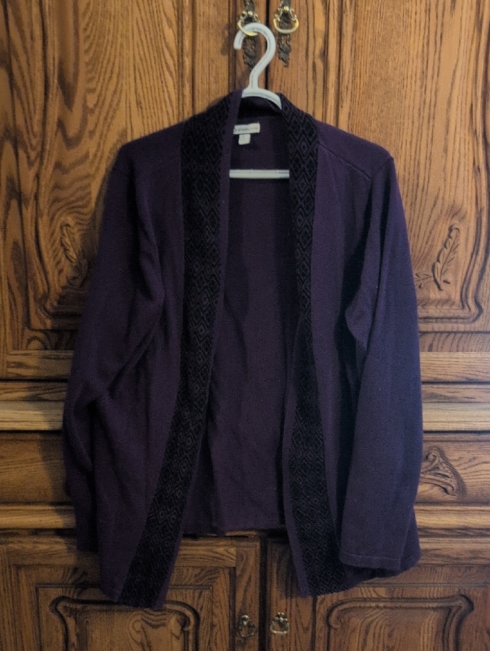 croft & barrow Purple Open-Front Cardigan with Black Trim Detailing